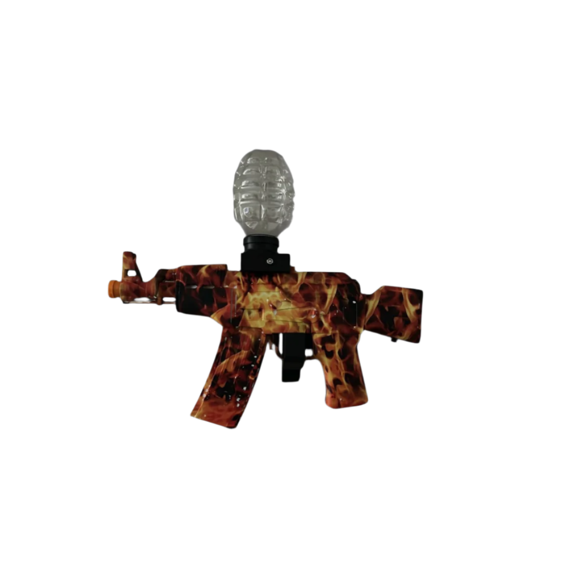 smg, gel blaster, top loader, flames, close range, long range, battery charged, compact