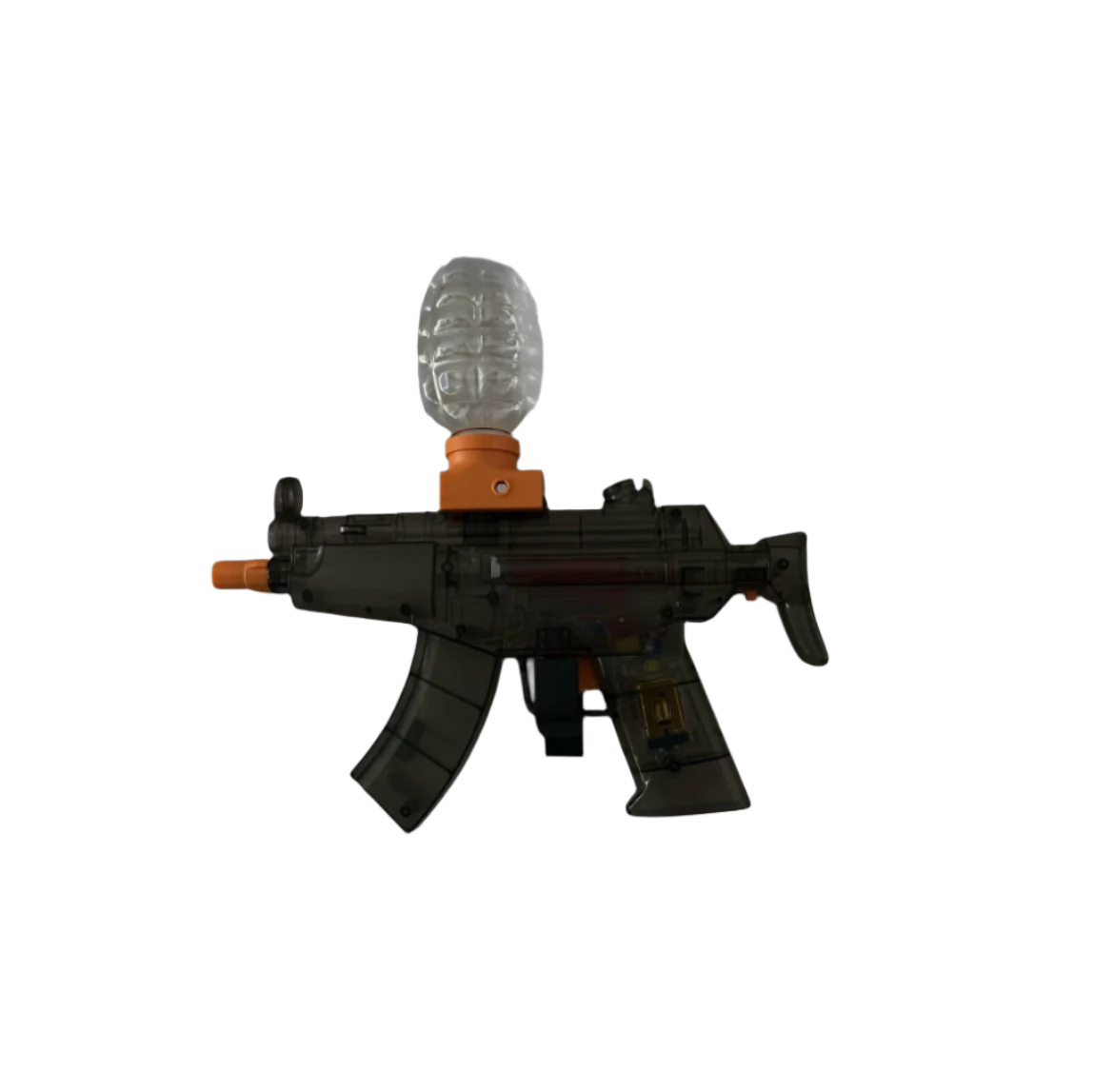 smg, gel blaster, top loader, black, close range, long range, battery charged, compact