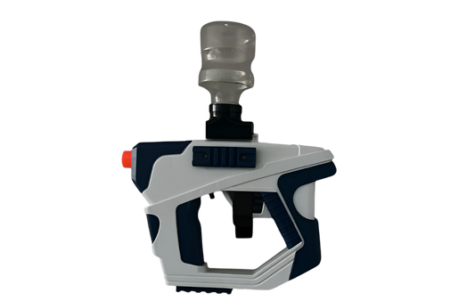 gel blaster, top loader, white, close range, long range, battery charged, compact
